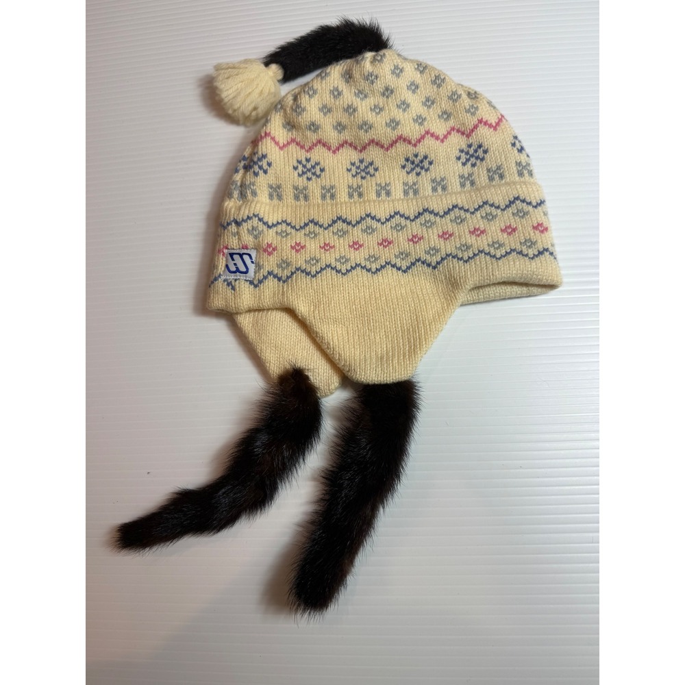 Murray Merkley Handmade Wool Hat Fair Isle Fur Trim‎ Winter Trapper